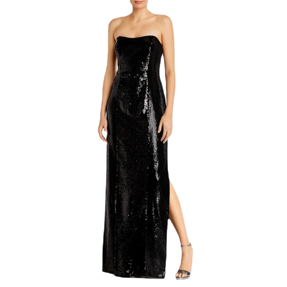 Aidan Mattox Black Sequined Slit Formal Gown 10